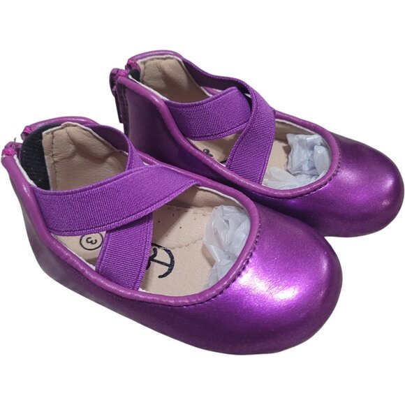 NEW A Bear Co Toddler Size 3 Smooth Glitter Ballerina Flats Vivid Purple - Picture 2 of 8